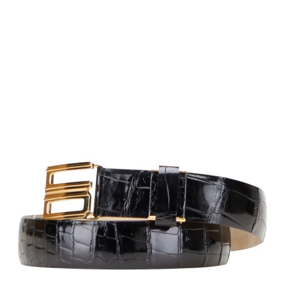 Christian Dior Dior CD Buckle Crocodile Embossed Belt Black Leather Women's - Picture 2 of 8